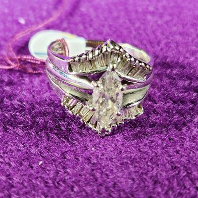 14K Gold Marquise Diamond Ring with Oblong Chips