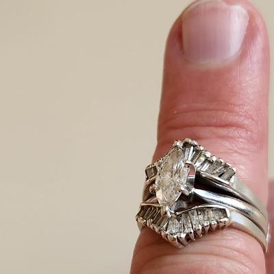 14K Gold Marquise Diamond Ring with Oblong Chips