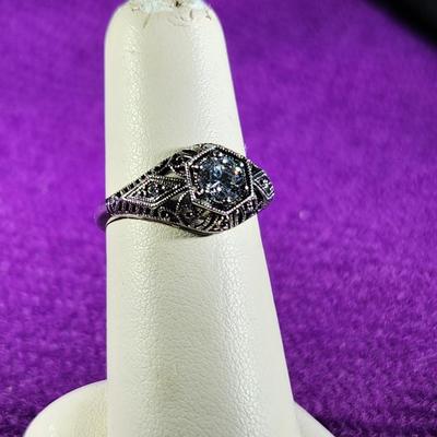 Sterling Silver Ring with Crystal Stone & Diamond Chips