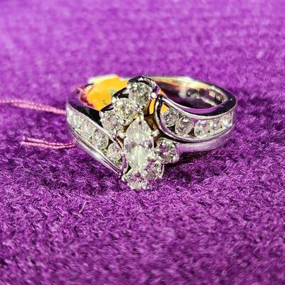14K Gold Marquise & 16 Small Diamonds Ring