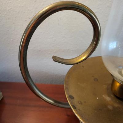 Vintage Baldwin Brass Large Glass Hurricane Lamp Candleholder