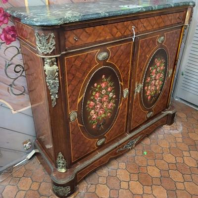 Antique Commode Side Cabinet, Hand Painted