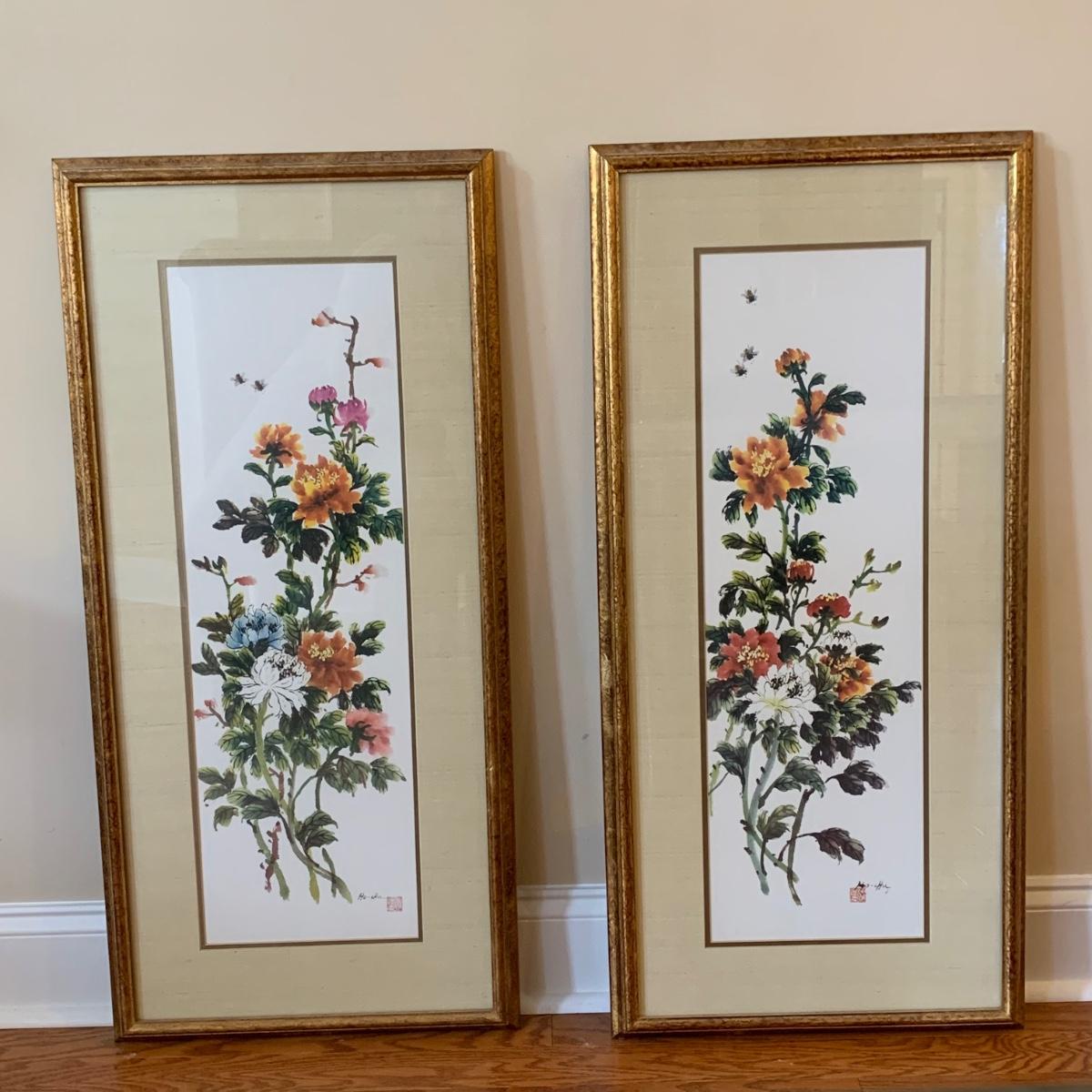 Pair of Framed Fine Art Prints of Paintings by Ho Chu (LRHS