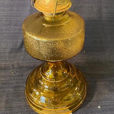 Vintage Amber Glass Hurricane Oil Lamp