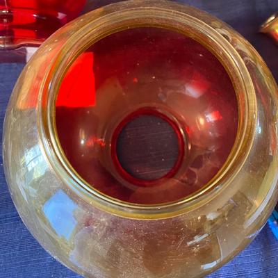 Mid Century Amberina Eagle Oil Lamp