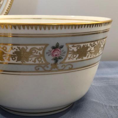 LOT 14M: White & Blue Floral Pattern China w/ Gold Tone Accents