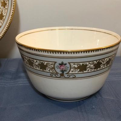 LOT 14M: White & Blue Floral Pattern China w/ Gold Tone Accents