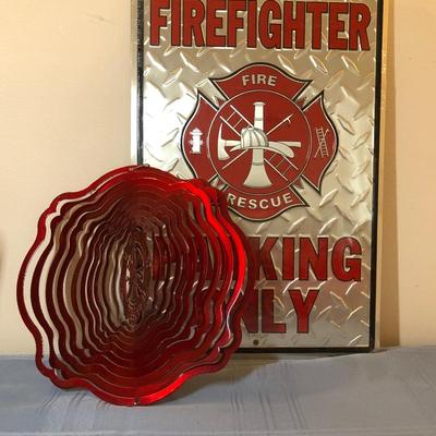 LOT 25M: Firefighter Decor Collection: Throw Blanket, Candle Holder, Sign, Frog w/ Hydrant & More