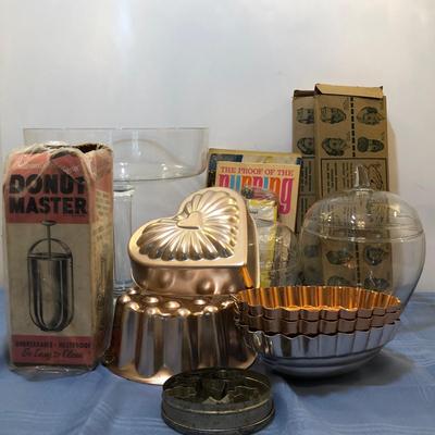 LOT 29M: Donut Master, Vintage Sanacaps, Miniature Aspic/Jelly Cutters, Glass Apples, Cake Pans & More