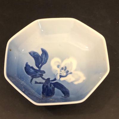 LOT 42M: Iridescent Orange Fire King Mixing Bowl, Vintage Blue Ceramic Casserole Dish, Copenhagen & More