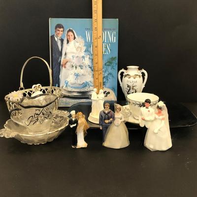 LOT 45M: Wedding & Anniversary Collection: Lefton Anniversary, Cake Toppers, Silver Plate Candle Sticks & More
