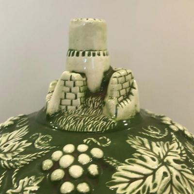 LOT 52M: Vintage Green Ceramic Castle design Biscuit Jar w/ Cups, Bitters Bottles & More