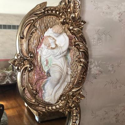 LOT 2M:  Louis XV Style Gold Wall Mantle Mirror w/ Figures