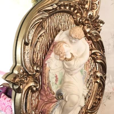 LOT 2M:  Louis XV Style Gold Wall Mantle Mirror w/ Figures