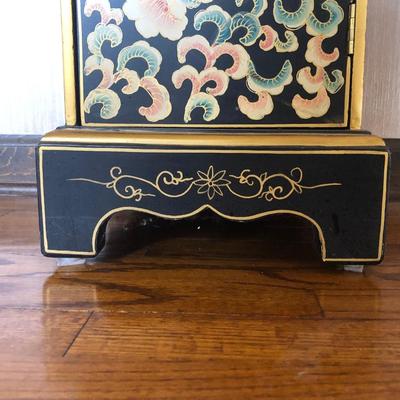 LOT 3M:  Wood Cabinet in Black & Gold with a Floral & Bird Motif