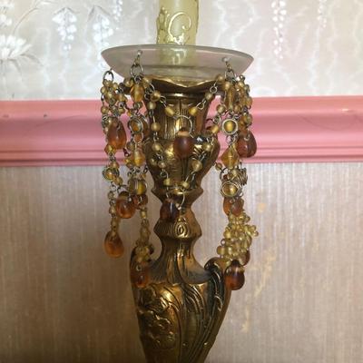 LOT 9M: Ornate Brass Candle Holders w/ Beads