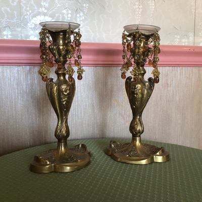 LOT 9M: Ornate Brass Candle Holders w/ Beads