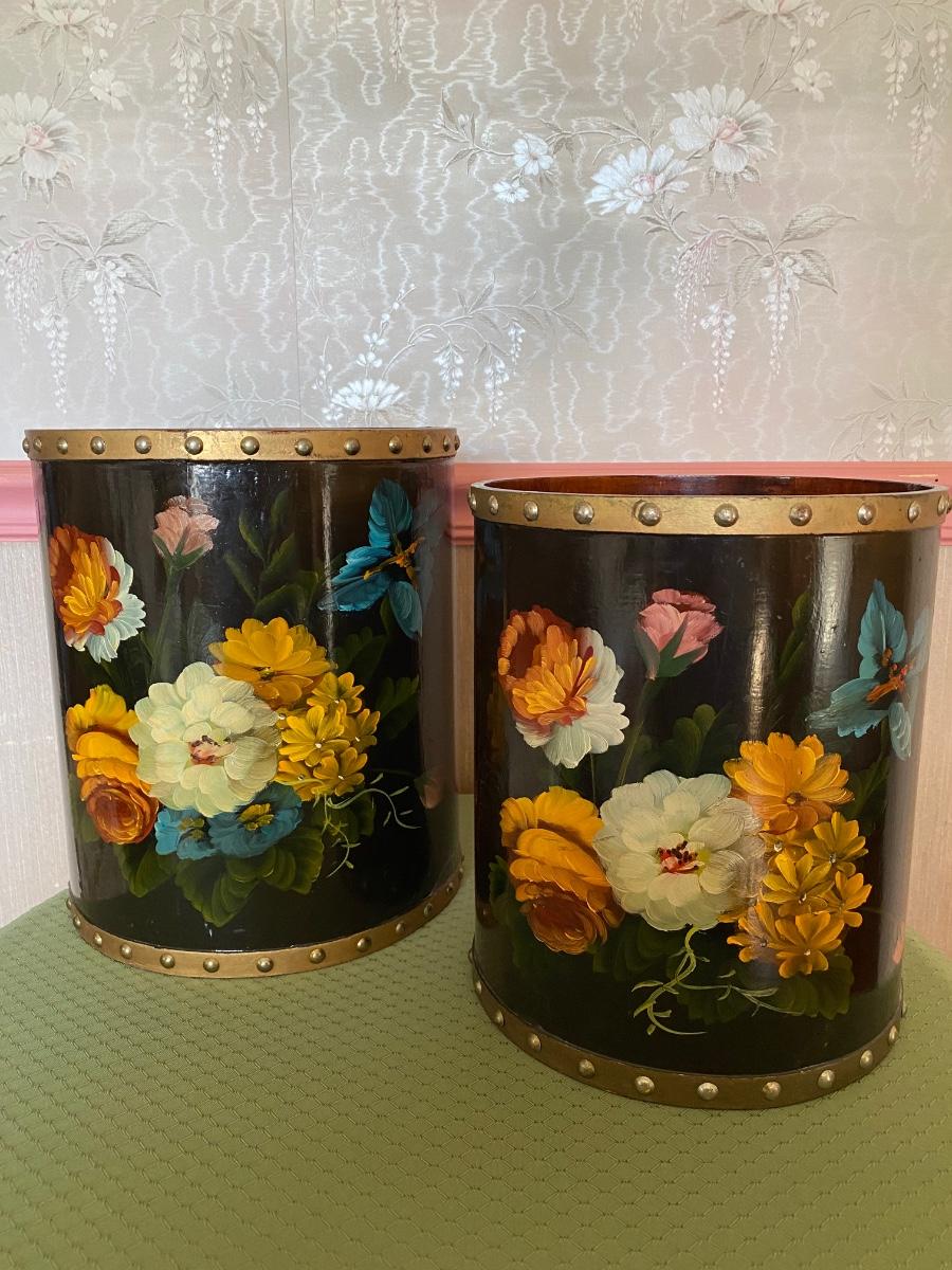 LOT 44C Floral Wooden Waste Paper Bins