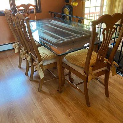LOT 52C: Glass Top Dining Table & Four Chairs w/ Cushions