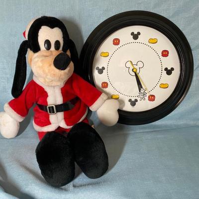 LOT 55C: Mickey Mouse Clock & Santa Goofy Stuffed Animal