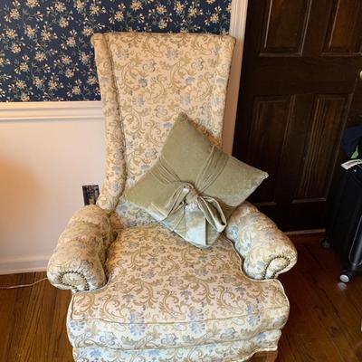 LOT 58R: Floral Wingback Chair w/ Throw Pillow