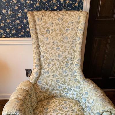 LOT 58R: Floral Wingback Chair w/ Throw Pillow