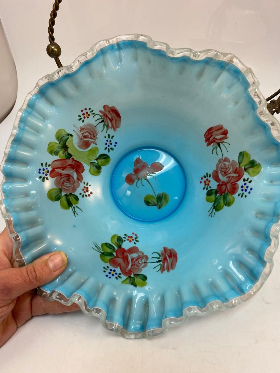 Vintage Hand Painted Blue Floral Dish with Ruffled Edge Vintage Hand Painted Blue Floral Dish with Ruffled Edge