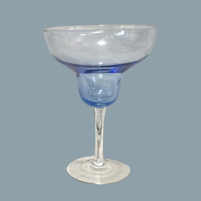 4 Clear & Blue Glass Margarita Glasses