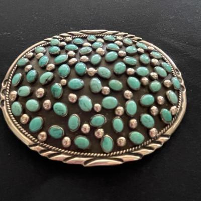 STERLING SILVER TURQUOISE BELT BUCKLE