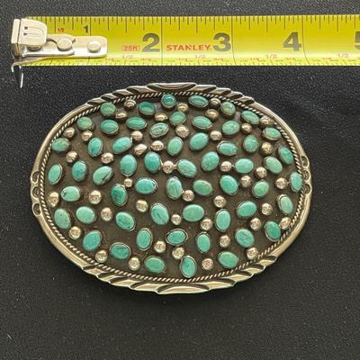 STERLING SILVER TURQUOISE BELT BUCKLE