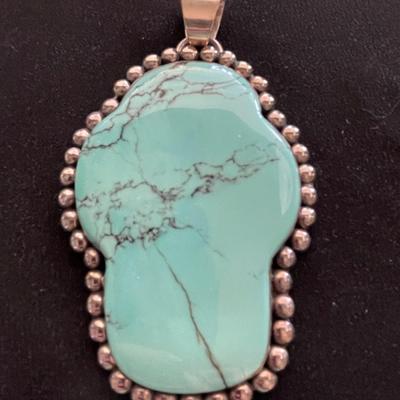 LARGE STERLING SILVER TURQUOISE PENDANT