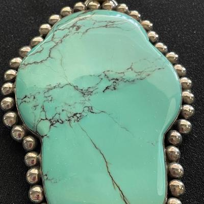 LARGE STERLING SILVER TURQUOISE PENDANT