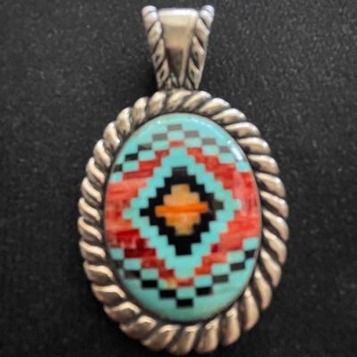 SOUTH WEST DESIGN TURQUOISE & STERLING PENDANT