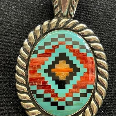 SOUTH WEST DESIGN TURQUOISE & STERLING PENDANT