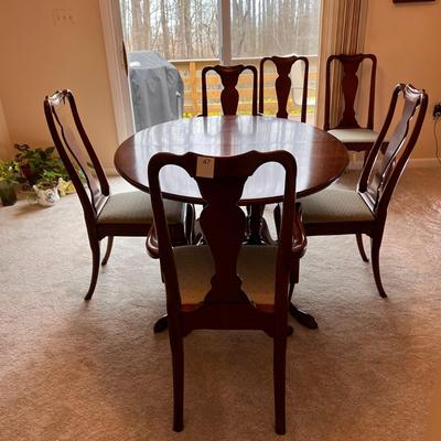 STATTON Queen Anne Old Towne Cherry Dining Table Set - 6 chairs, expansion leaves, pads