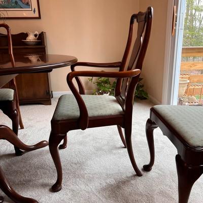 STATTON Queen Anne Old Towne Cherry Dining Table Set - 6 chairs, expansion leaves, pads