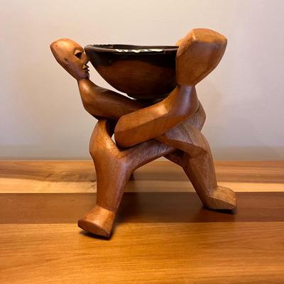 Lot Unique Carved Wood Decorative Pieces - bowl, coasters, vintage art