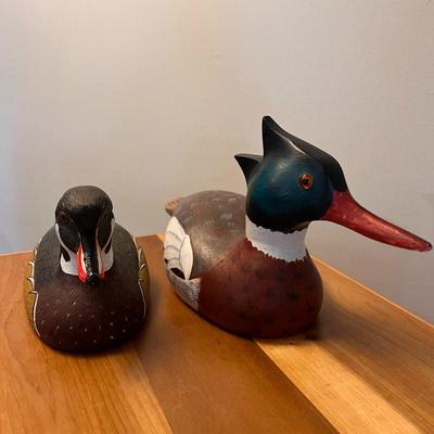 2 Carved Wooden Decoy Ducks