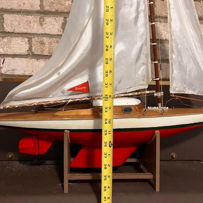 Large Vintage Wooden Ship Sailboat with Stand