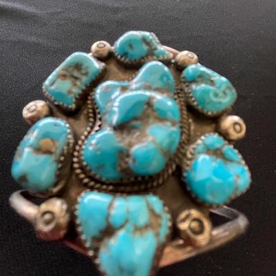 LARGE TURQUOISE AND STERLING SILVER BRACELET