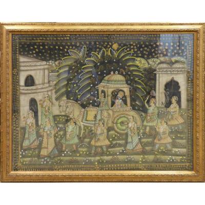Original Indian Minatory Painting on silk,  45" x 35"  , Market Price  $1990