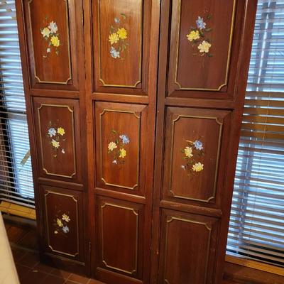 3 Panel Hand Painted Wood Screen