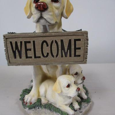 Outdoor Composite Solar Powered Dog Family Welcome Garden Statuette