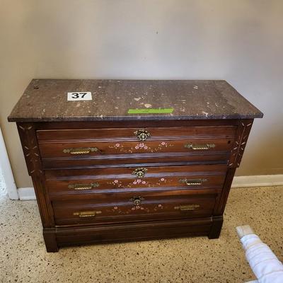 Hand Painted Marble Top Cabinet