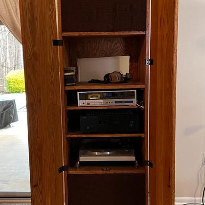 MCM Brutalist Wood Audio Stereo Cabinet Outfitted with Speakers