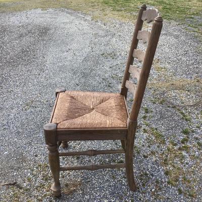 243 Set of 3 Antique Oak Chairs with Rush Seats