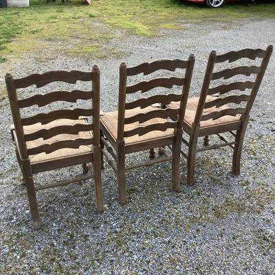 243 Set of 3 Antique Oak Chairs with Rush Seats