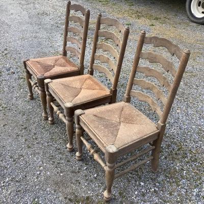 243 Set of 3 Antique Oak Chairs with Rush Seats