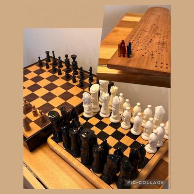 Lot of Wooden Games, Ceramic Chess Set