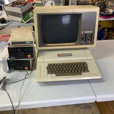 #5 Vintage Apple II Plus Monitor, Computer and Disk Drives 1 + 2
